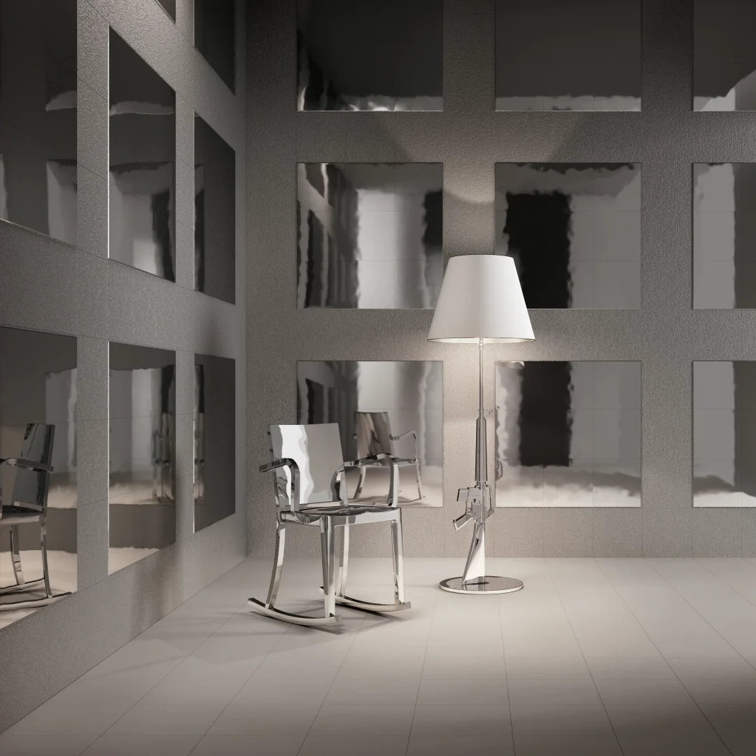 Gres Santagostino FLEXIBLE ARCHITECTURE efekt kolor - aranzacja w korytarzu z naturalnym swiatlem