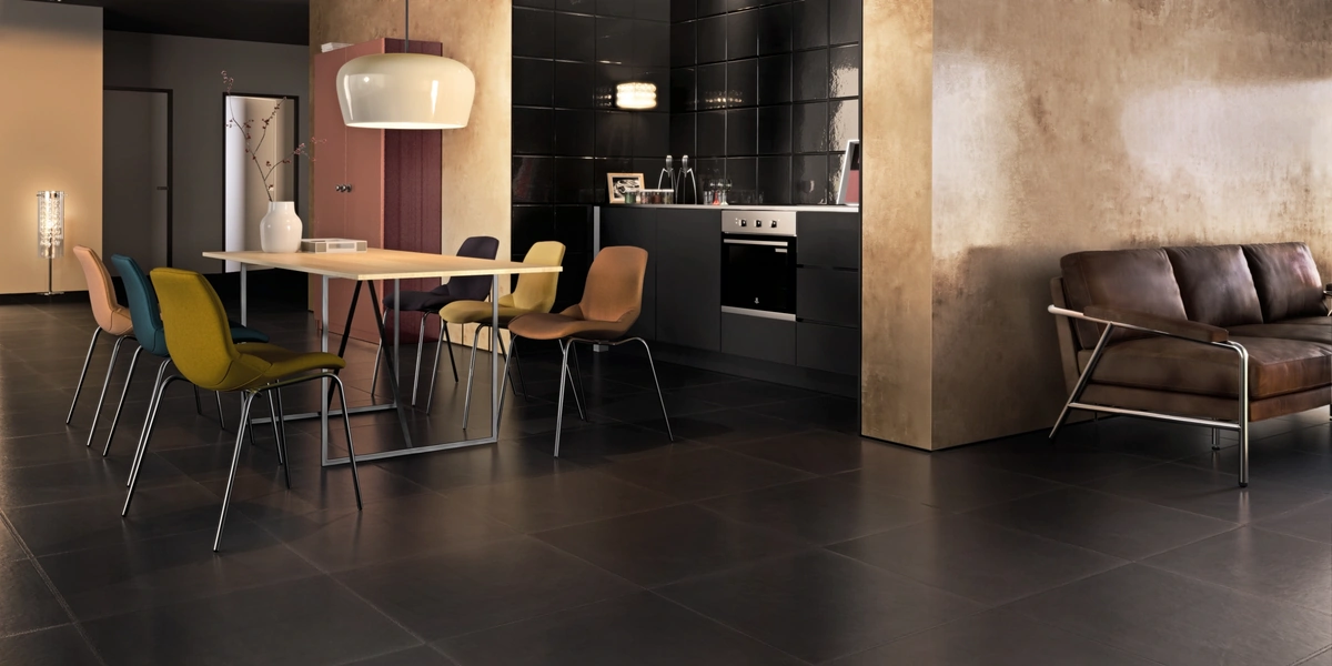 Gres Santagostino FLEXIBLE ARCHITECTURE efekt kolor - aranzacja w nowoczesnym salonie