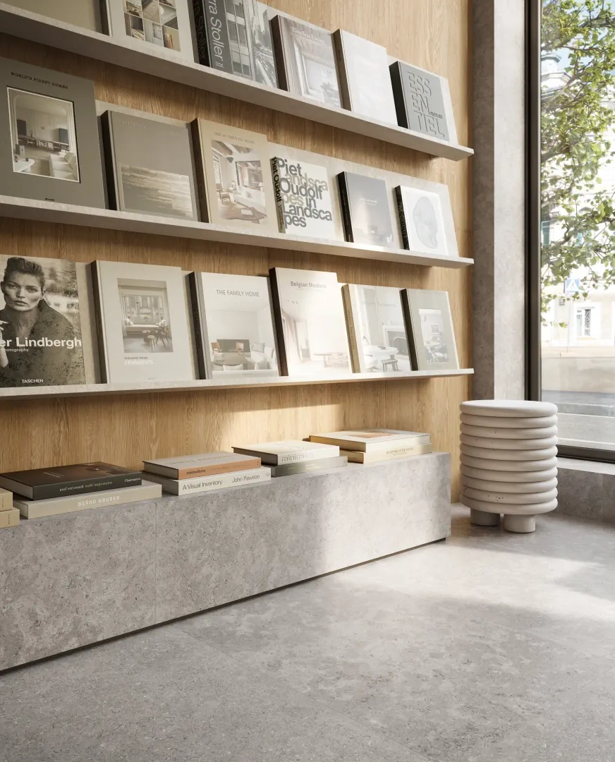 Gres Santagostino UNIONSTONE 2 efekt kamień - aranzacja w eleganckiej lazience