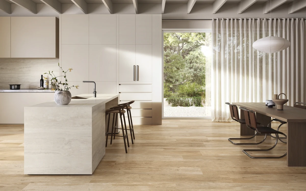 Gres Santagostino YORKWOOD efekt drewno - aranzacja w eleganckiej lazience