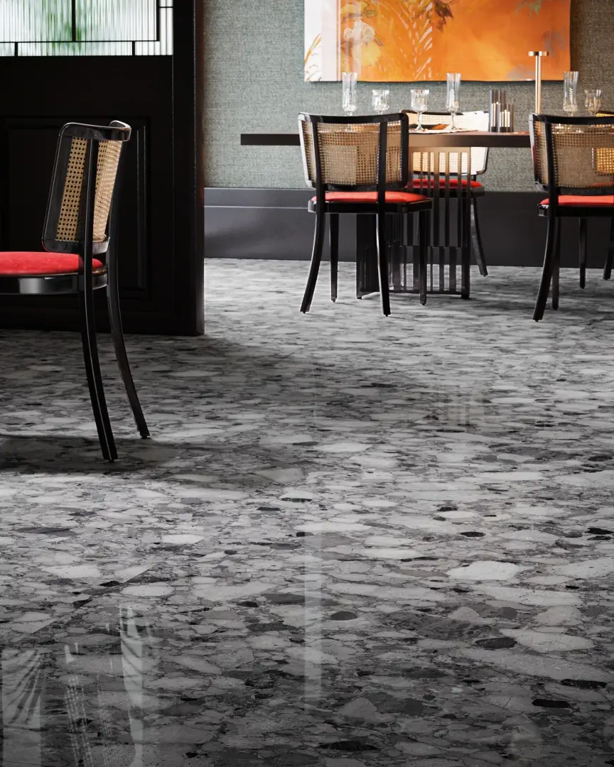 Gres Santagostino VENISTONE efekt terrazzo - aranzacja w eleganckiej lazience