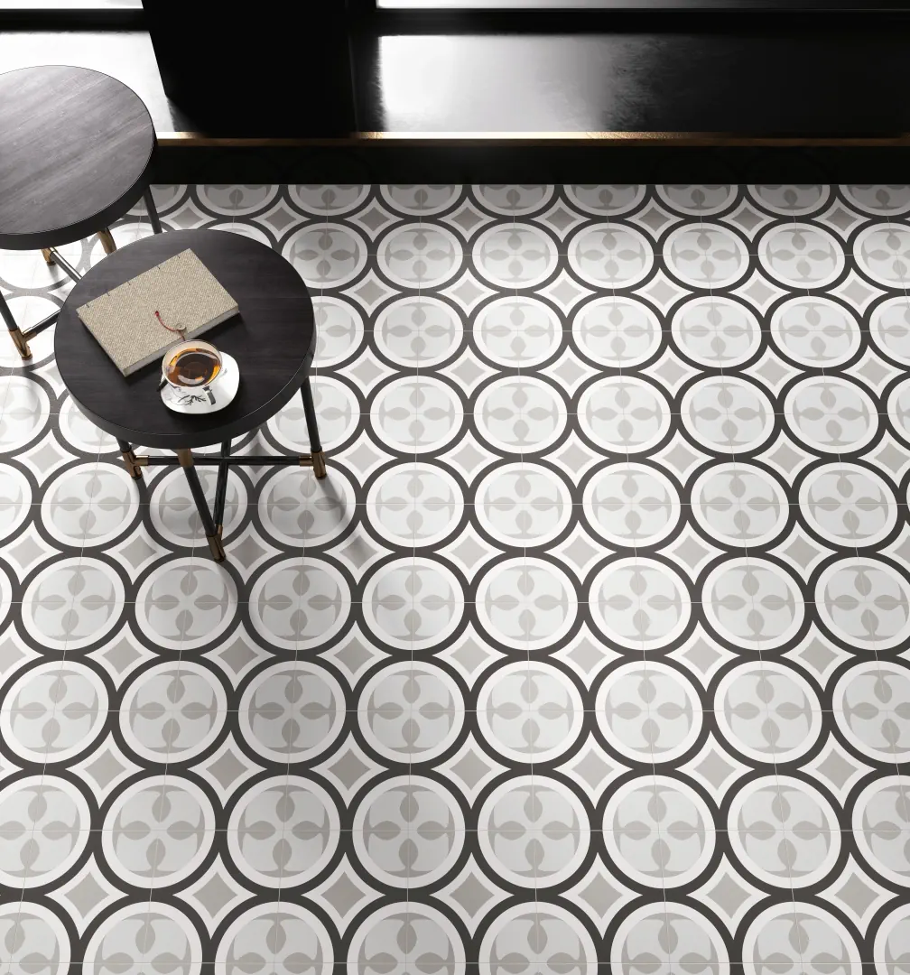 Gres Santagostino PATCHWORK efekt wzór - aranzacja w nowoczesnym salonie