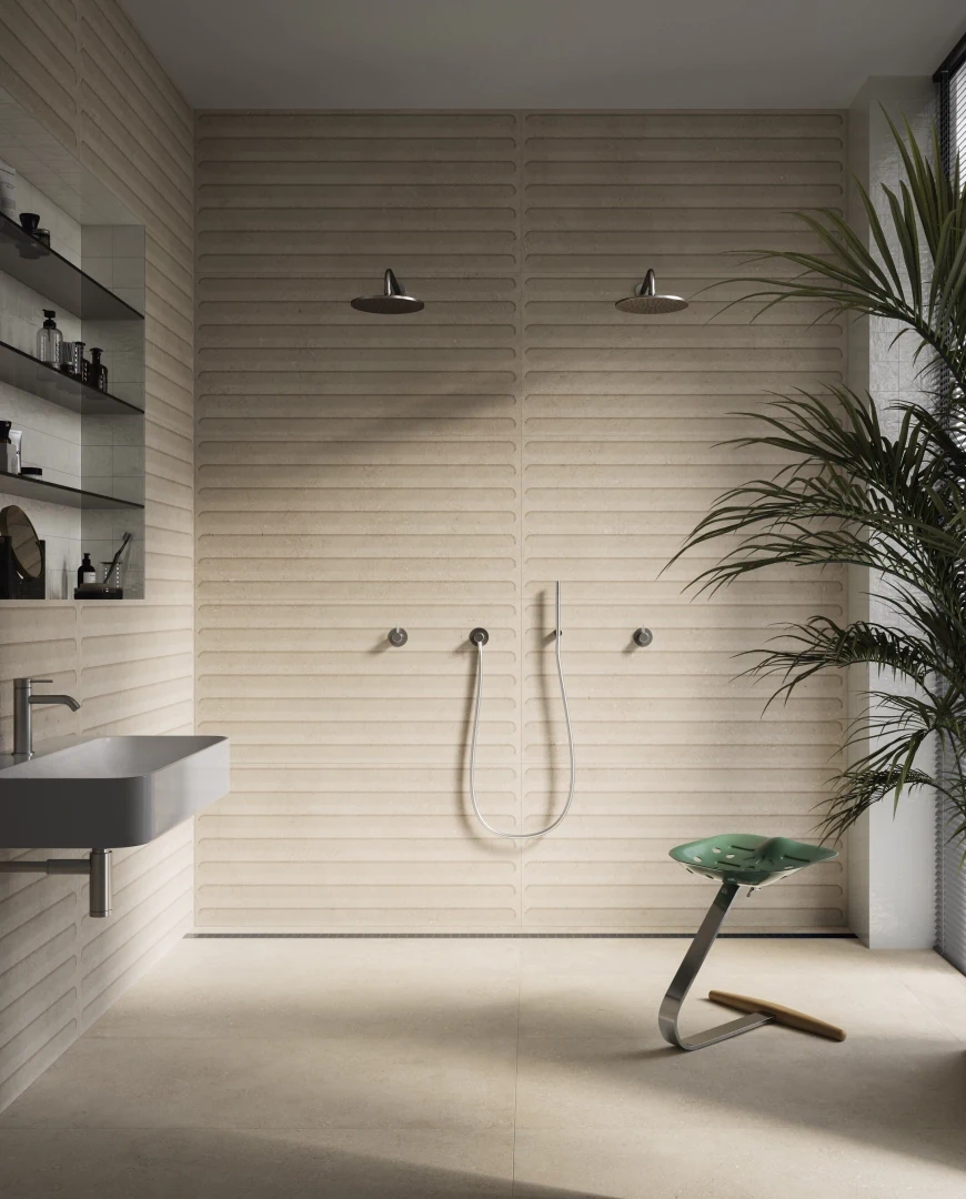 Gres Santagostino DUO efekt beton - aranzacja w eleganckiej lazience