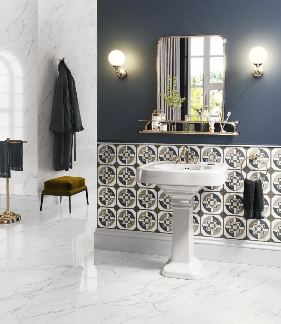 Gres Santagostino TRUMARMI efekt marmur - aranzacja w eleganckiej lazience