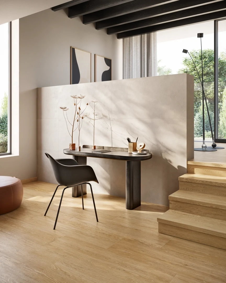 Gres Santagostino SUNWOOD efekt drewno - aranzacja w eleganckiej lazience