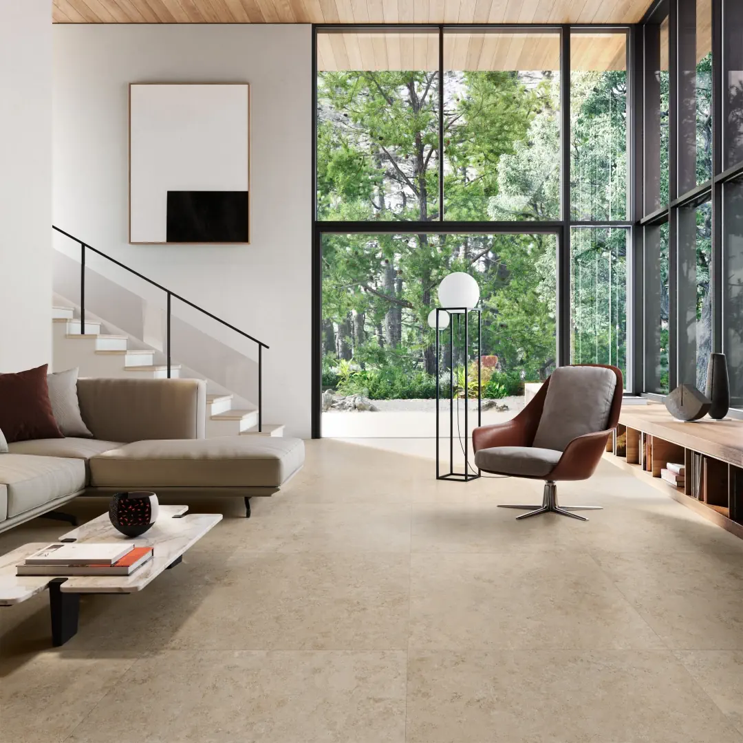 Gres Santagostino UNIONSTONE efekt kamień - aranzacja w eleganckiej lazience