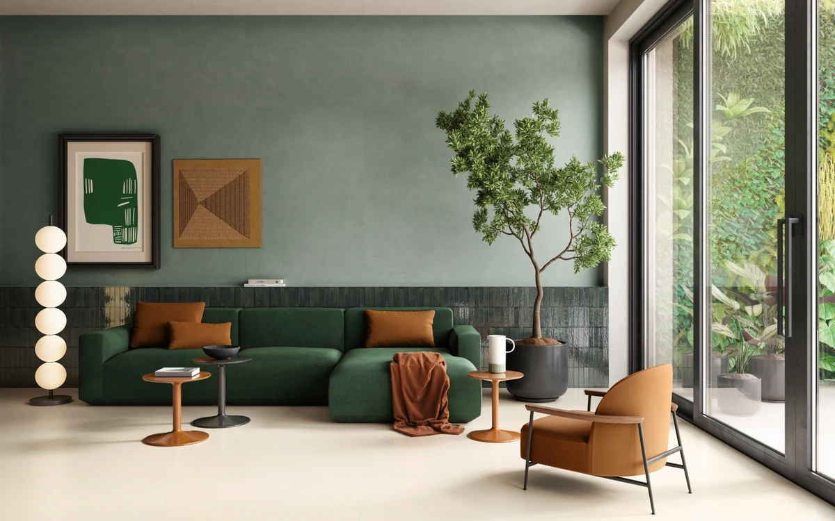 Gres Santagostino INSIDEART COLOR efekt kolor - aranzacja w nowoczesnym salonie