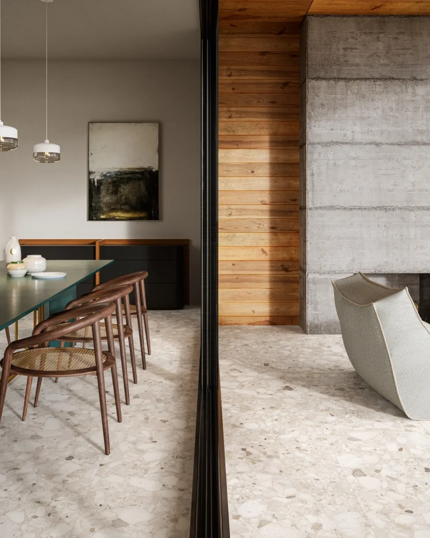 Gres Santagostino VENISTONE efekt terrazzo - aranzacja w przestronnym holu