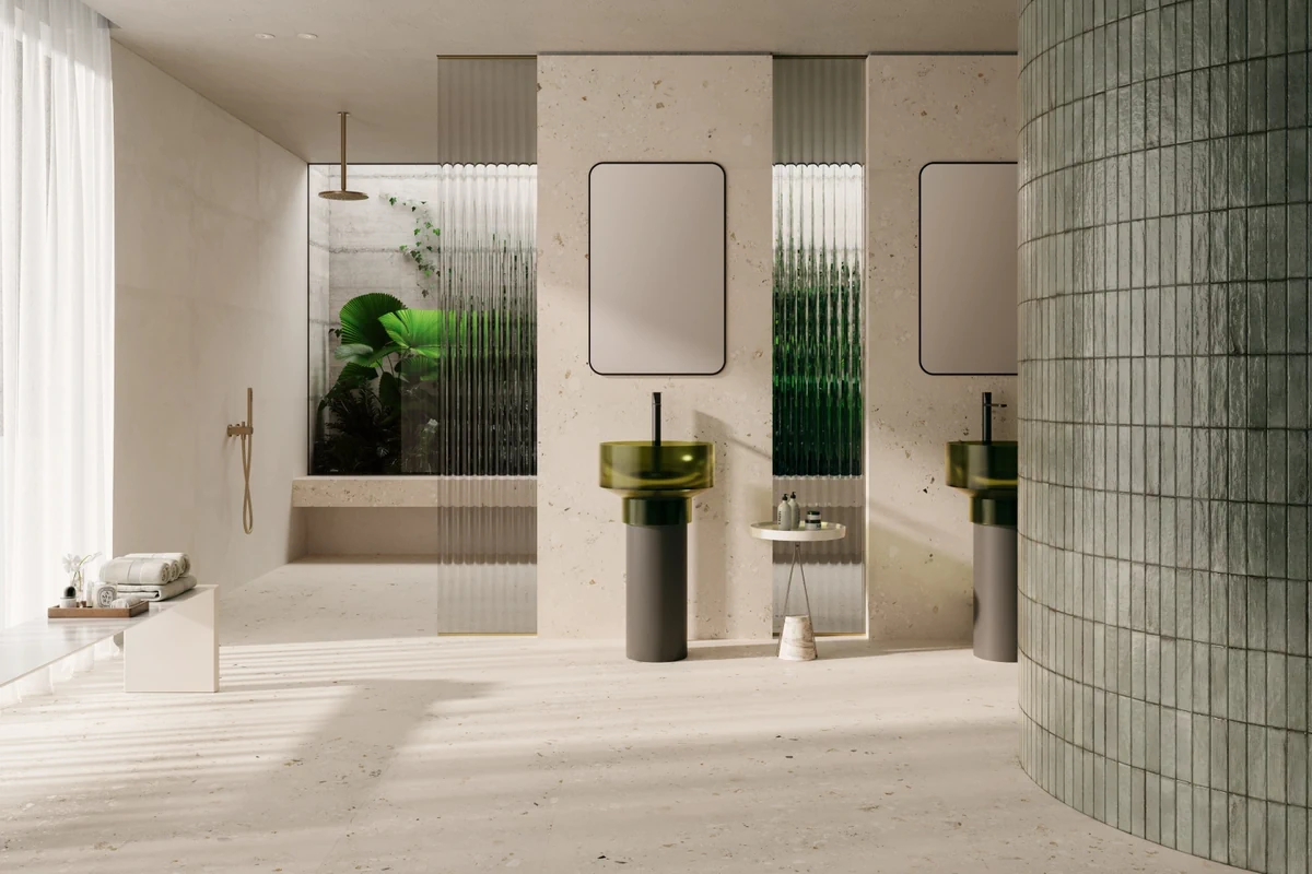 Gres Santagostino LOGICO efekt terrazzo, kamień, , beton - aranzacja w minimalistycznym wnetrzu