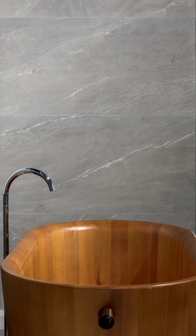 Gres Santagostino WAYSTONE efekt kamień - aranzacja w eleganckiej lazience