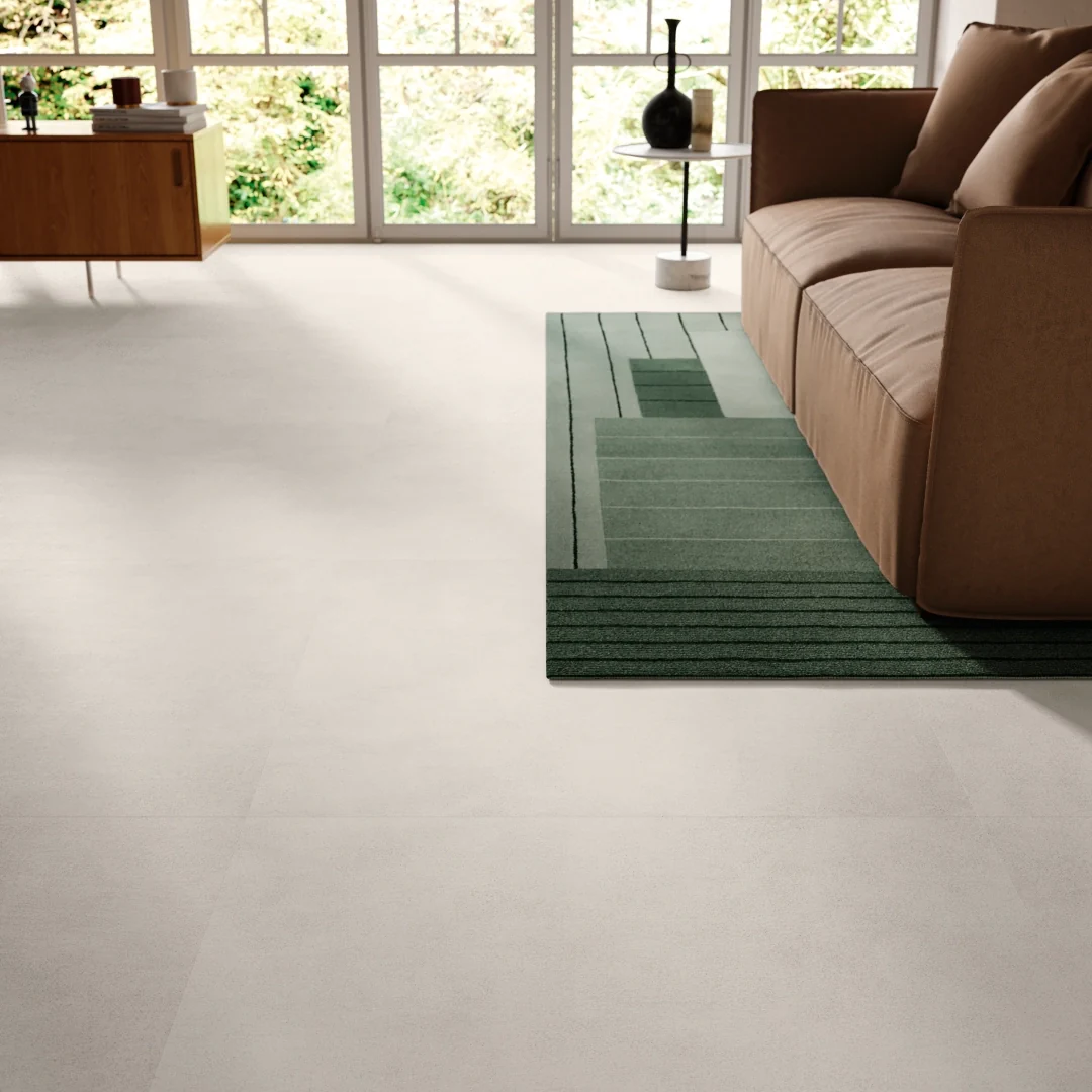 Gres Santagostino SABLE efekt beton - aranzacja w minimalistycznym wnetrzu
