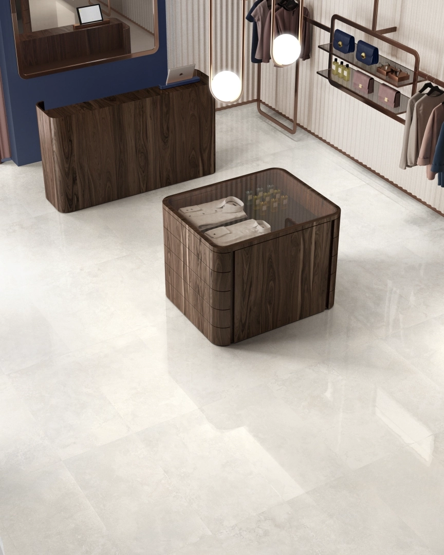 Gres Santagostino VIA APPIA efekt marmur - aranzacja w minimalistycznym wnetrzu