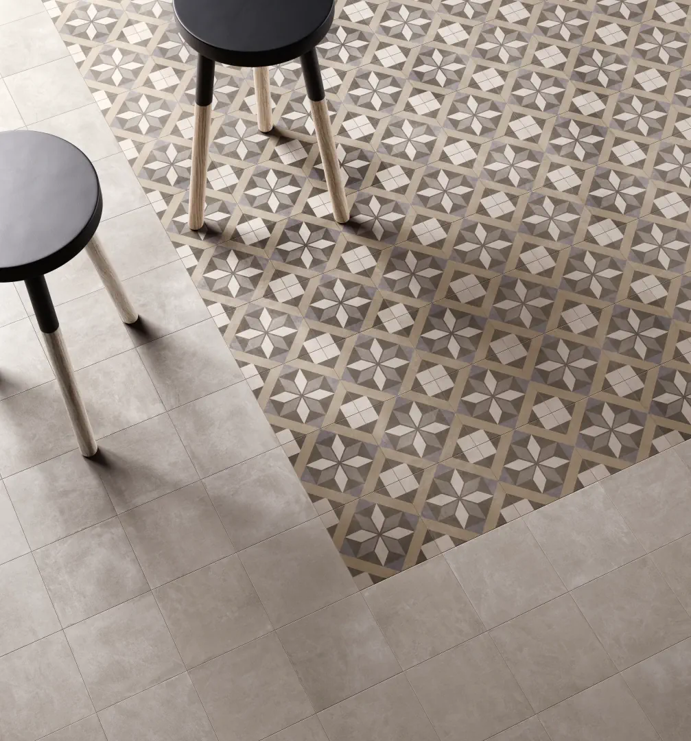 Gres Santagostino PATCHWORK efekt wzór - aranzacja w przestronnym holu