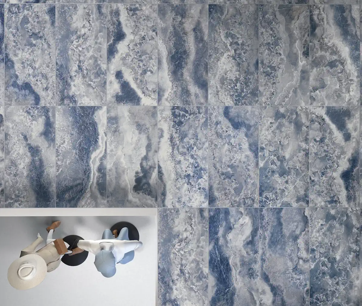 Gres Tagina ONYX DIAMOND efekt marmur - aranzacja w nowoczesnym salonie