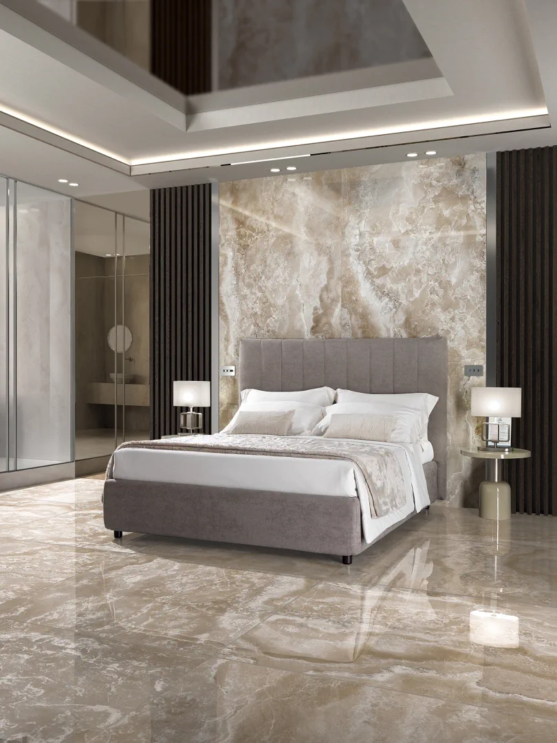 Gres Tagina ONYX DIAMOND efekt marmur - aranzacja w elewacji domu