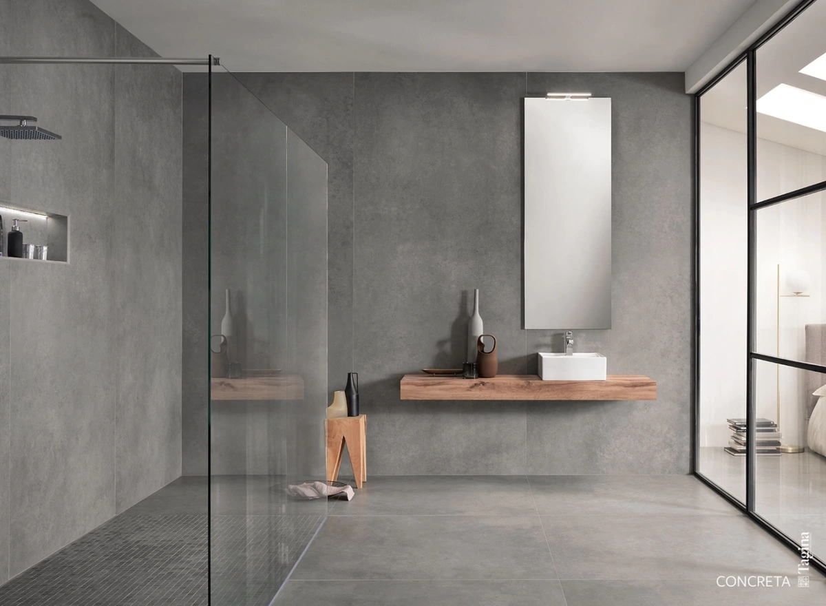 Gres Tagina CONCRETA efekt beton - aranzacja w nowoczesnym salonie