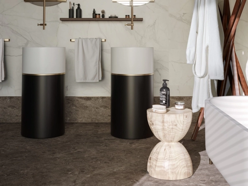 Gres porcelanowy Marazzi Allmarble Wall marmur w minimalistycznym wnętrzu