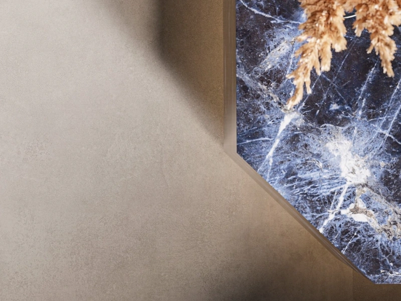 Gres Marazzi Grande Concrete Look efekt beton w salonie w stylu contemporary