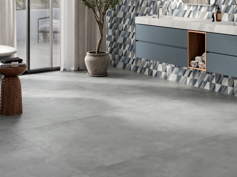 Ragno Stratford – gres imitujący kamień, Beton w salonie w stylu skandynawskim – aranżacja 41