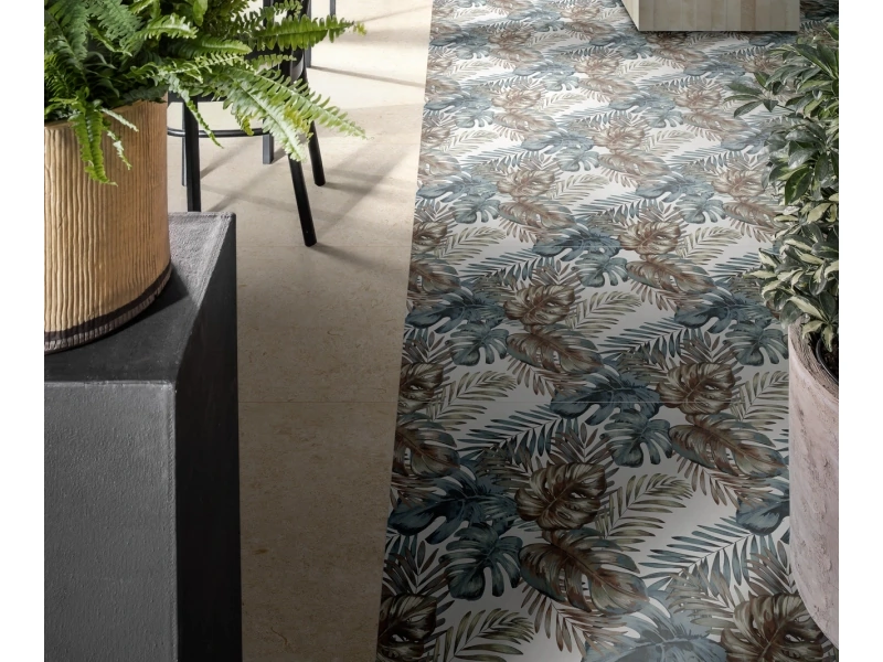 Gres porcelanowy Ragno Decora efekt kamień w nowoczesnej aranżacji salonu