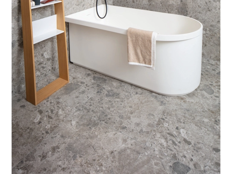Wielkoformatowe płytki Ragno Eterna efekt terrazzo, Kamień, Beton, Marmur w salonie
