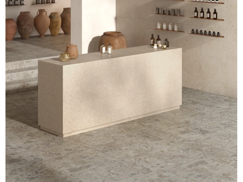 Gres Ragno Eterna efekt terrazzo, Kamień, Beton, Marmur na podłodze w korytarzu