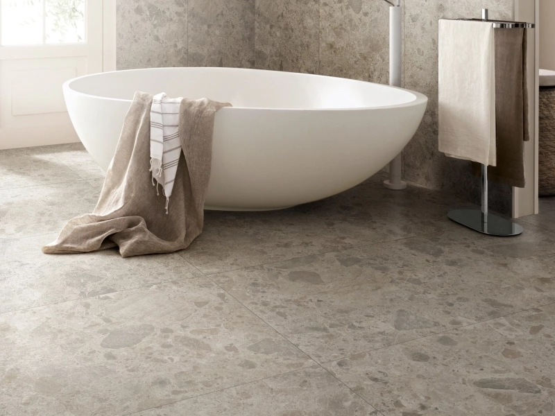 Ragno Eterna gres efekt terrazzo, Kamień, Beton, Marmur w nowoczesnej kuchni