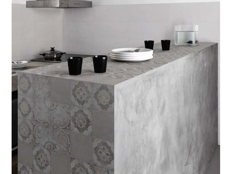 Gres porcelanowy Ragno Replace efekt kamień, Beton w nowoczesnej aranżacji salonu