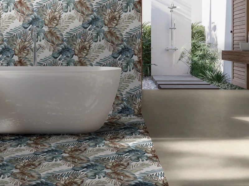 Ragno Decora – gres imitujący kamień w jasnym, przestronnym salonie