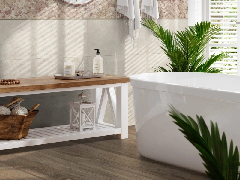Płytki Ragno Stratford Wall imitujące kamień w eleganckim holu