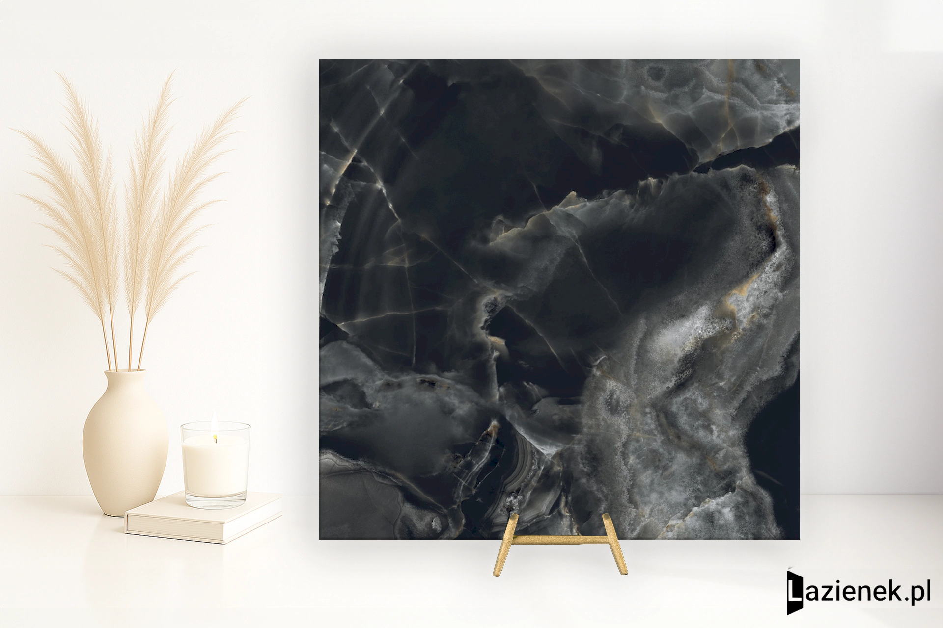 Tagina Onice Reale Nero wysoki połysk 80x80 cm gr. 9 mm - płytka rektyfikowana / 108514