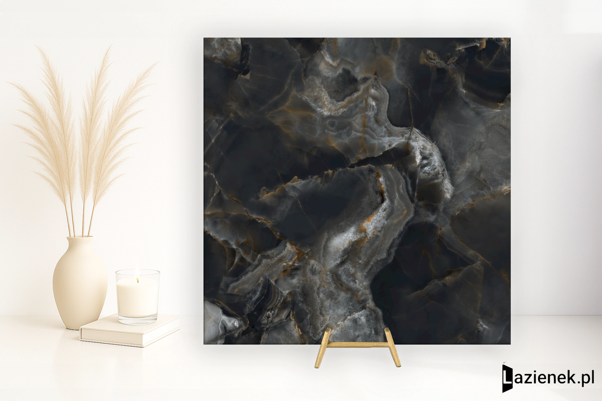 Tagina Onice Reale Nero wysoki połysk 120x120 cm gr. 6 mm - płytka rektyfikowana / 108513
